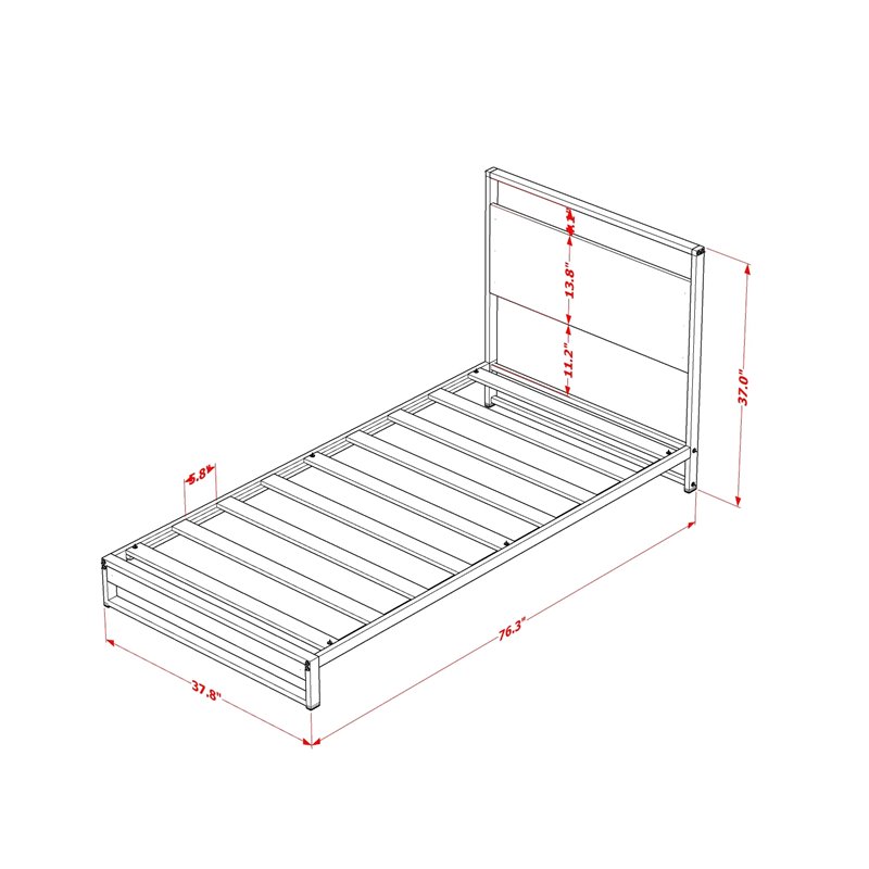Pemberly Row Metal Twin Bed Frame with Wooden Slats in Black Finish