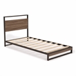 Pemberly Row Metal Twin Bed Frame with Wooden Slats in Black Finish