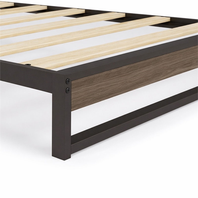 Pemberly Row Metal Twin Bed Frame with Wooden Slats in Black Finish