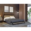 Pemberly Row Metal Queen Bed Frame with Wooden Slats in Black Finish