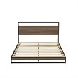 Pemberly Row Metal Queen Bed Frame with Wooden Slats in Black Finish