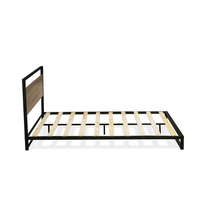 Pemberly Row Metal Queen Bed Frame with Wooden Slats in Black Finish