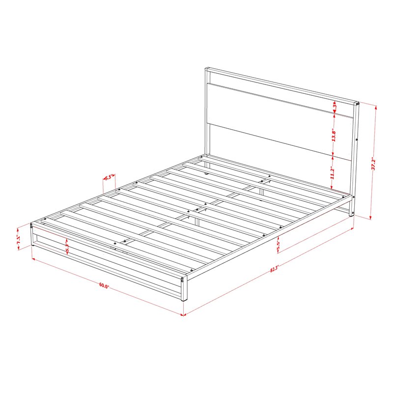 Pemberly Row Metal Queen Bed Frame with Wooden Slats in Black Finish