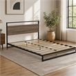 Pemberly Row Metal Queen Bed Frame with Wooden Slats in Black Finish