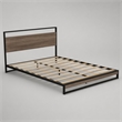 Pemberly Row Metal Queen Bed Frame with Wooden Slats in Black Finish
