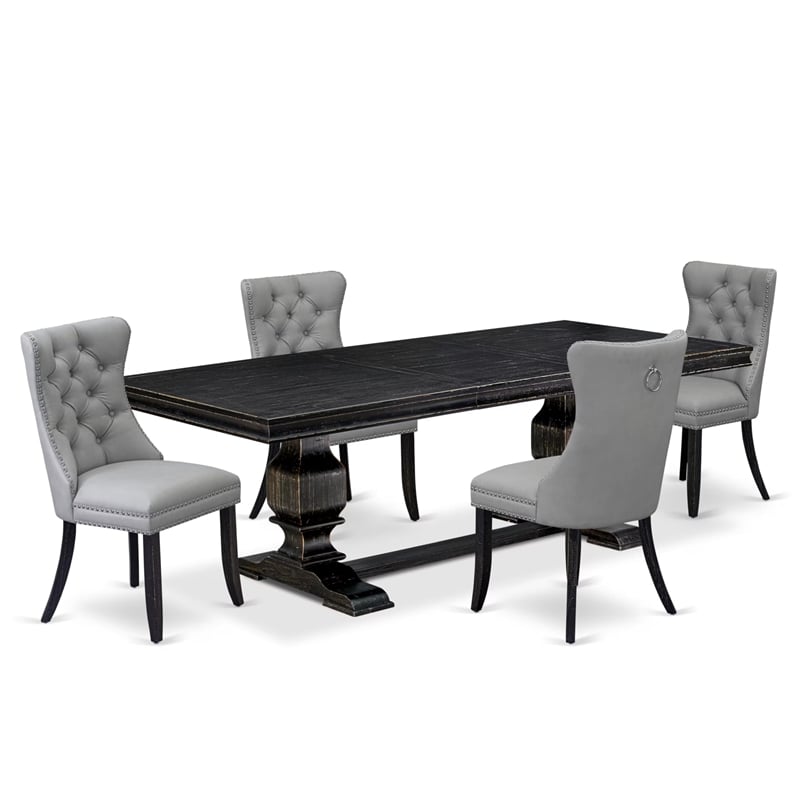 Pemberly Row 5-Piece Dining Set in Black and Light Gray Faux Leather