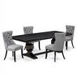 Pemberly Row 5-Piece Dining Set in Black and Light Gray Faux Leather