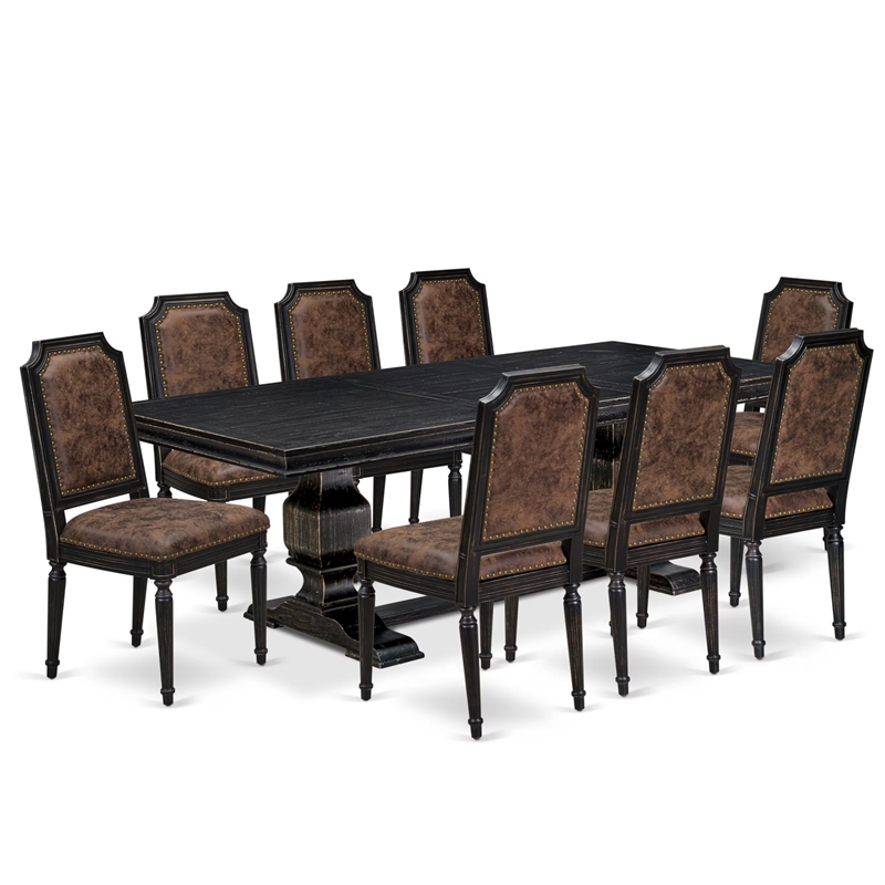 Pemberly Row 9-Piece Dining Set in Black and PU Leather Upholstery