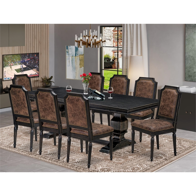 Pemberly Row 9-Piece Dining Set in Black and PU Leather Upholstery