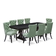 Pemberly Row 9-Piece Black Finish Dining Set with Willow Green Faux Leather