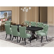 Pemberly Row 9-Piece Black Finish Dining Set with Willow Green Faux Leather