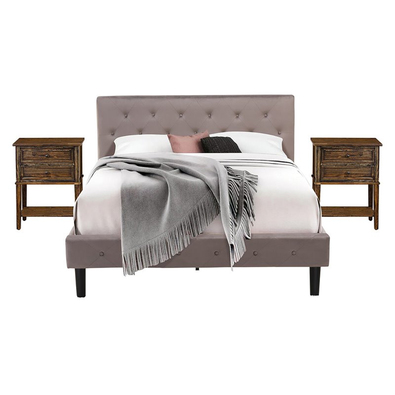 Pemberly Row 3-Piece Wood Queen Bedroom Set in Jacobean & Taupe