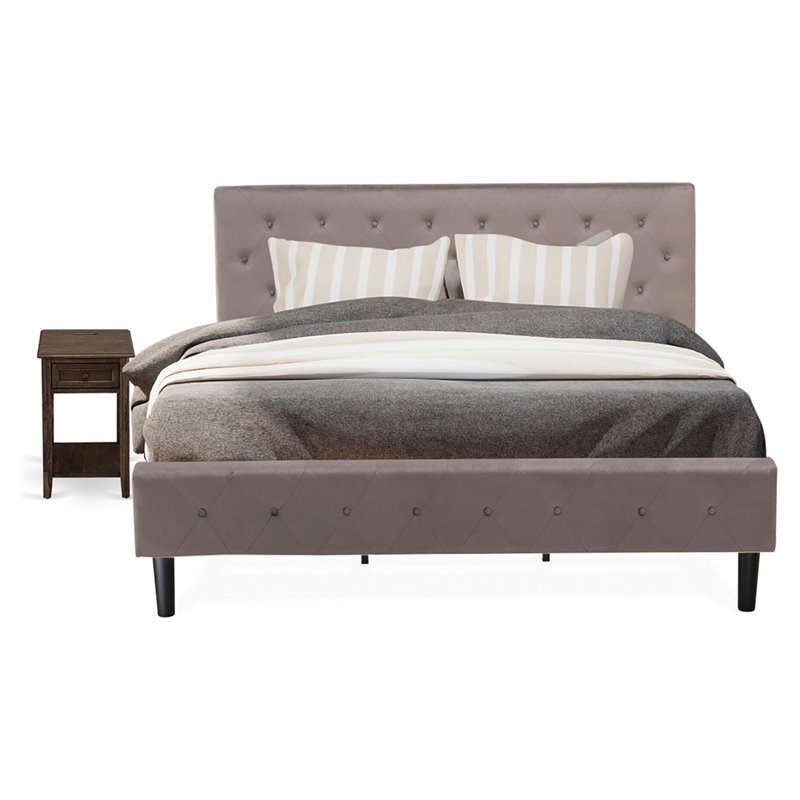 Pemberly Row 2-Piece Wood King Bedroom Set with Nightstand in Brown