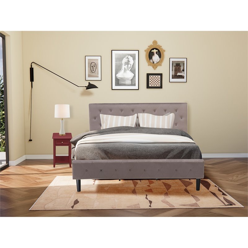 Pemberly Row 2-Piece Wood King Bedroom Set with Nightstand in Burgundy