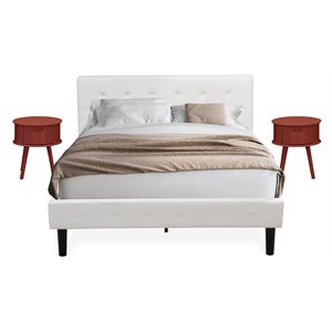 Pemberly Row 3-Piece Wood Queen Bedroom Set in White/Burgundy Finish