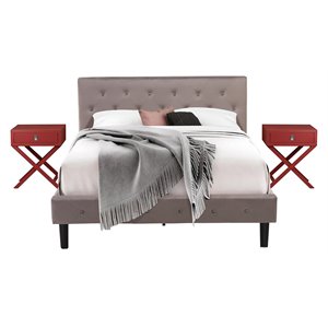 Pemberly Row 3-Piece Wood Queen Bedroom Set in Brown Taupe Burgundy