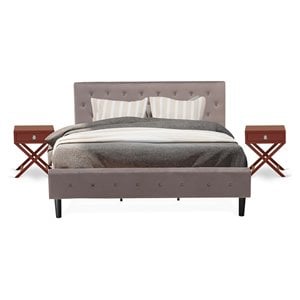 Pemberly Row 3-Piece King Bedroom Set with Wood Frame in Brown Taupe