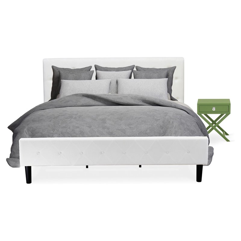 Pemberly Row 2-Piece King Bedroom Set with Wood Frame in White/Green