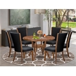 Pemberly Row 7-Piece Round Dining Set with Walnut Wood Finish and Black Chairs