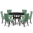 Pemberly Row 7-Piece Round Pedestal Kitchen Set in Black Rubberwood