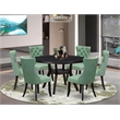 Pemberly Row 7-Piece Round Pedestal Kitchen Set in Black Rubberwood