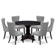 Pemberly Row 7 Piece Round Dining Set Black Wood with Gray Faux Leather