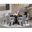 Pemberly Row 7 Piece Round Dining Set Black Wood with Gray Faux Leather