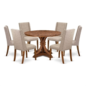 Pemberly Row 7-Piece Dining Table Set with Linen Chairs in Walnut Finish