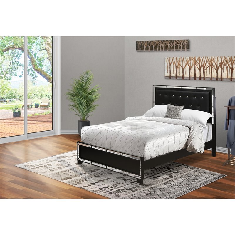 Pemberly Row Modern Engineered Wood Queen Bed with Black Faux Leather