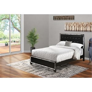 Pemberly Row Modern Engineered Wood Queen Bed with Black Faux Leather