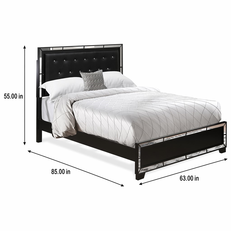 Pemberly Row Modern Engineered Wood Queen Bed with Black Faux Leather