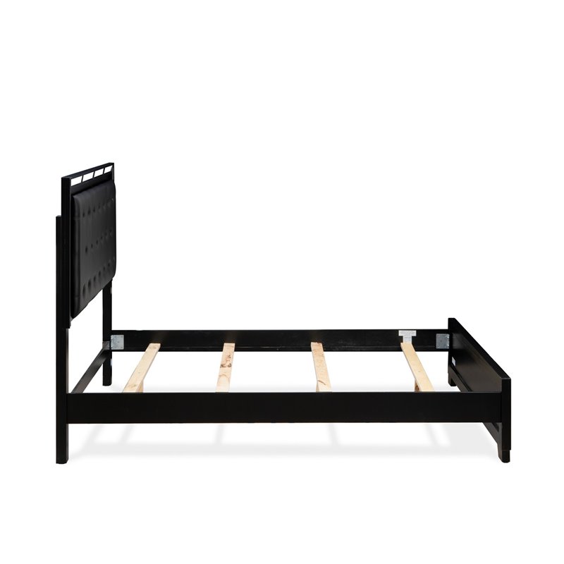 Pemberly Row Modern Engineered Wood Queen Bed with Black Faux Leather