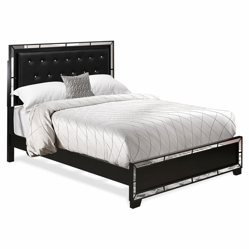 Pemberly Row Modern Engineered Wood Queen Bed with Black Faux Leather