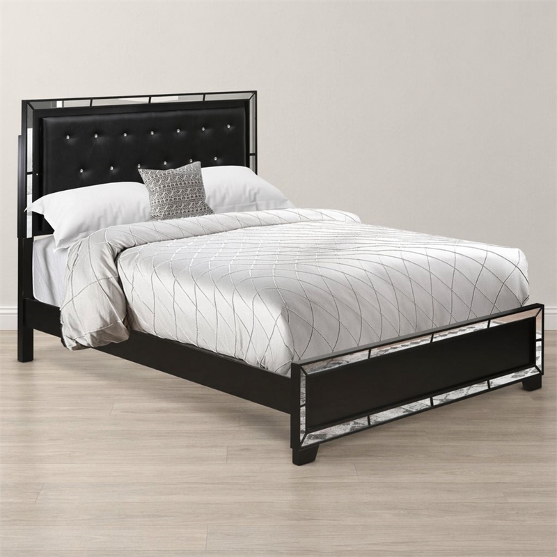Pemberly Row Modern Engineered Wood Queen Bed with Black Faux Leather