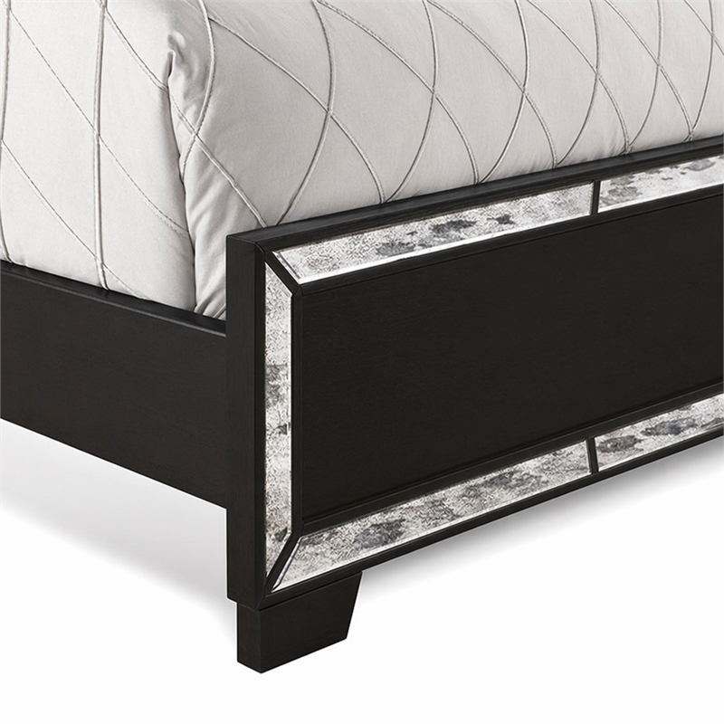 Pemberly Row Modern Engineered Wood Queen Bed with Black Faux Leather