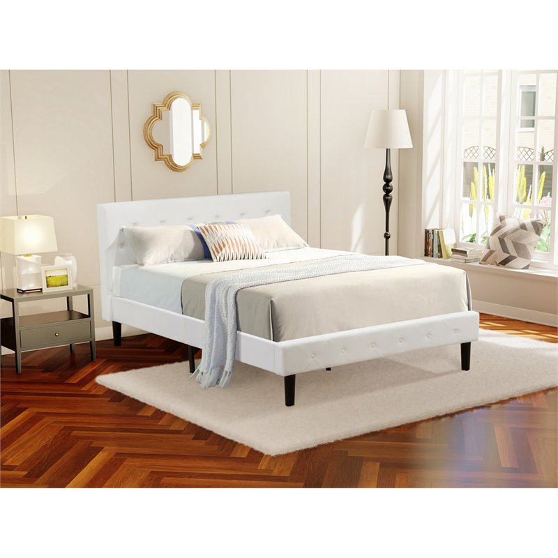 Pemberly Row Queen Platform Bed with Button-Tufted Upholstery in White and Black