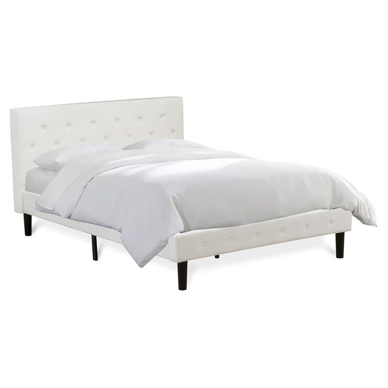 Pemberly Row Queen Platform Bed with Button-Tufted Upholstery in White and Black