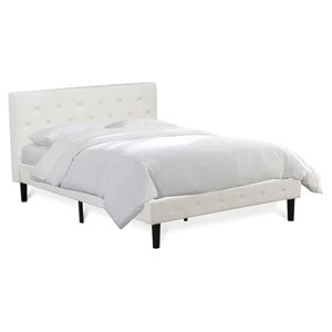 Pemberly Row Queen Platform Bed with Button-Tufted Upholstery in White and Black