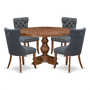 Pemberly Row 5-Piece Walnut Finish Dining Set with Faux Leather Chairs