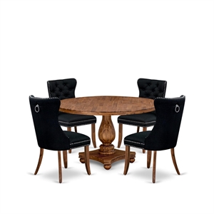 Pemberly Row 5-Piece Modern Dining Set in Walnut Finish with Upholstered Chairs