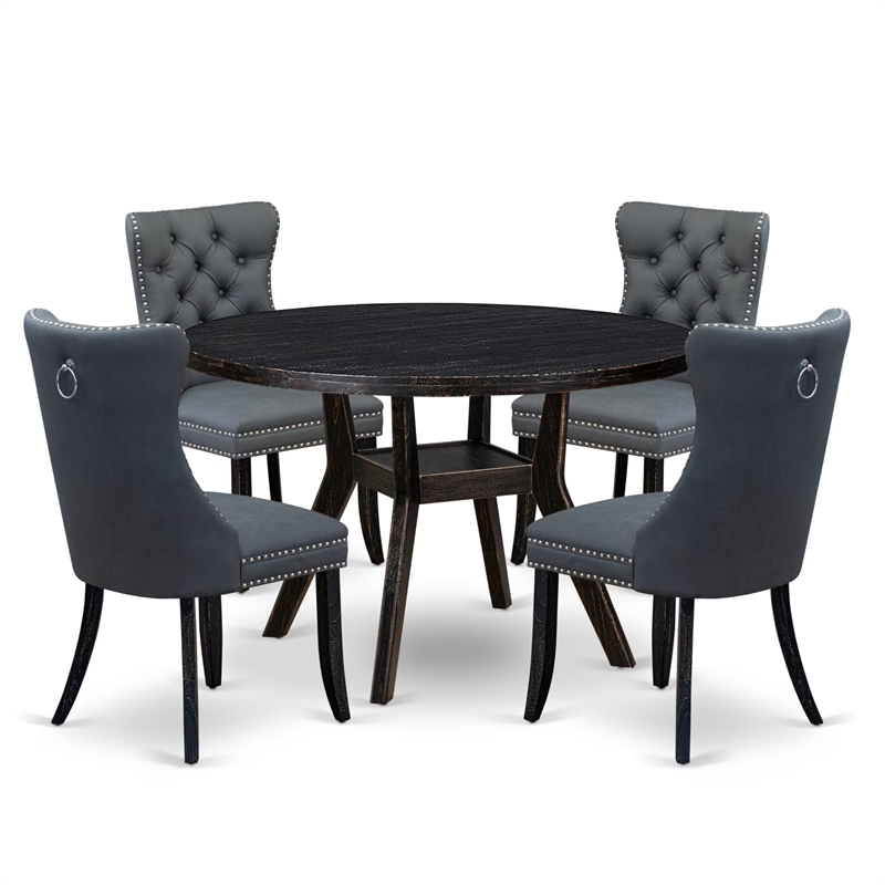 Pemberly Row 5-Piece Dining Set Acacia Wood in Sand Blasted Black Finish