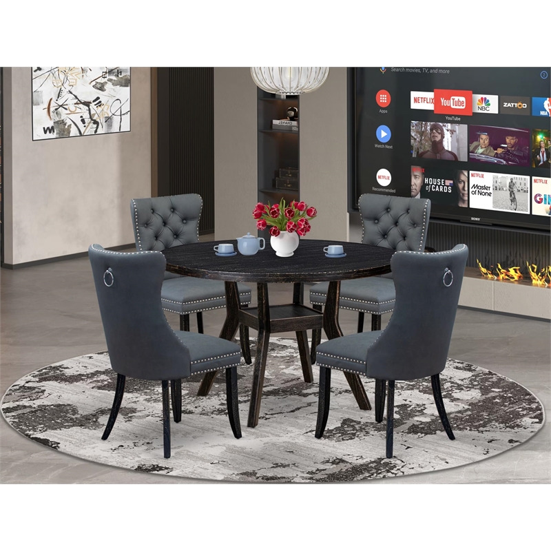 Pemberly Row 5-Piece Dining Set Acacia Wood in Sand Blasted Black Finish