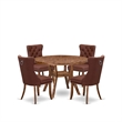 Pemberly Row 5-Piece Dining Set in Walnut Rubberwood and Faux Leather