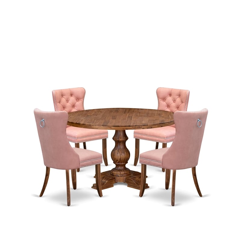 Pemberly Row 5-Piece Rubber Wood Dining Room Set with Faux Leather Chairs
