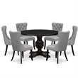 Pemberly Row 7-Piece Round Dining Set with Faux Leather in Black Wood