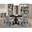Pemberly Row 7-Piece Round Dining Set with Faux Leather in Black Wood