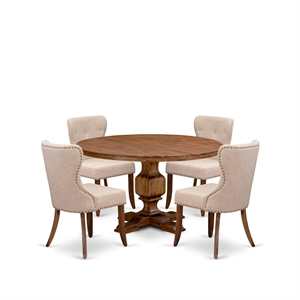 Pemberly Row 5-Piece Kitchen Table Set with Chairs in Walnut Finish