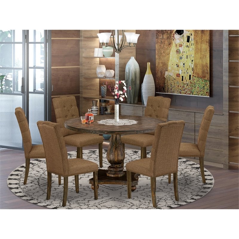 Pemberly Row 7-Piece Wood Dining Set in Jacobean and Brown Finish
