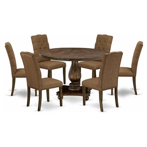 Pemberly Row 7-Piece Wood Dining Set in Jacobean and Brown Finish
