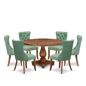 Pemberly Row Mid Century 7-Piece Dining Set in Walnut Finish